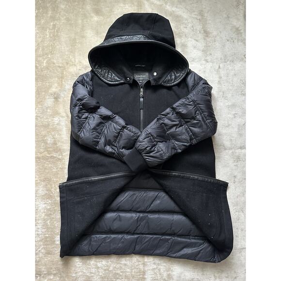 Mackage Men Jacket Hooded Leather Cashmere Wool Front Down Back Sz M Mixed Black - Picture 15 of 16